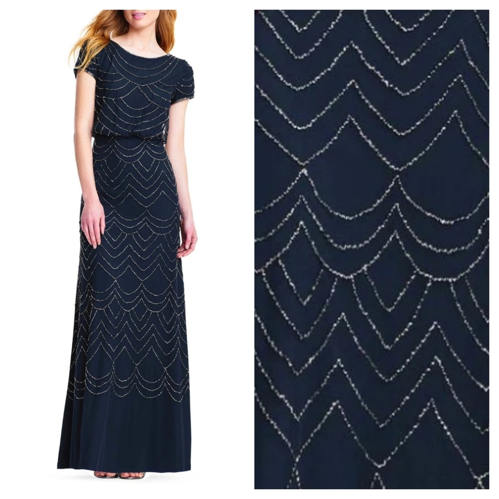 NWT Adrianna Papell Beaded Maxi Dress